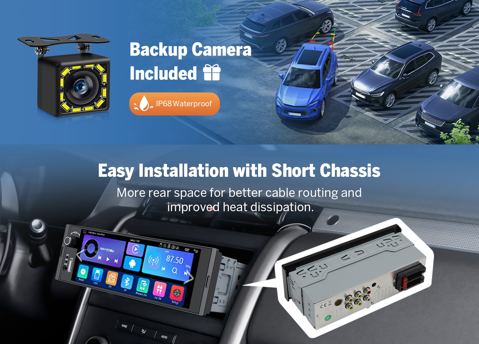 CAM+ On Dash Wireless CarPlay Android Auto 7″ IPS Car Stereo Radio Bluetooth SD