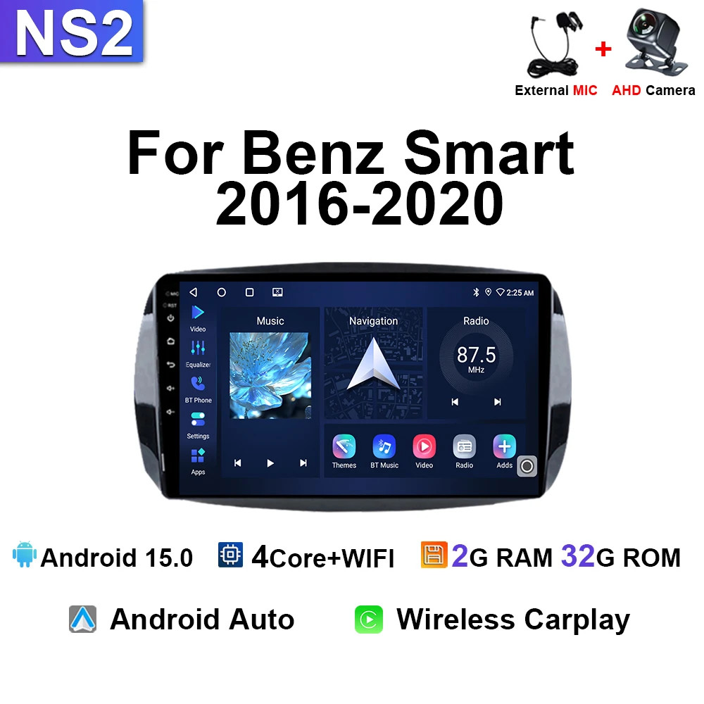 9′ Car Radio For Mercedes Benz Smart Fortwo 2016-2020 Video Stereo Carplay GPS
