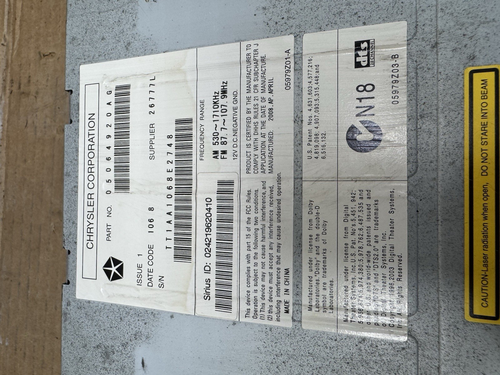 CHRYSLER DODGE JEEP 05064920AG OEM RES AM-FM 6 CD SAT RADIO FREE SHIP TESTED!