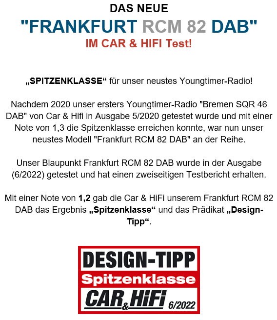 Blaupunkt Frankfurt RCM 82 DAB Oldtimer Auto Radio DAB Bluetooth UKW USB SD SDHC