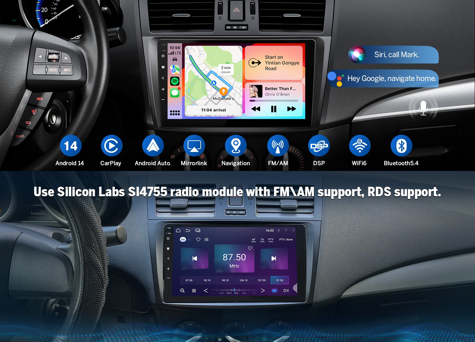 CAM+OBD+DVR+For Mazda 3 10-13 Q63SE Android 10 9″ IPS Car Stereo GPS Radio DAB+