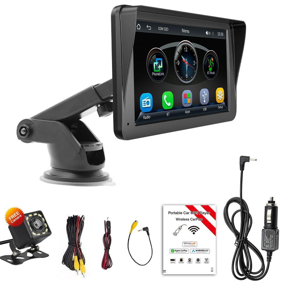 7″ Portable Car Stereo Radio Wireless Apple CarPlay Android Auto Touch Screen