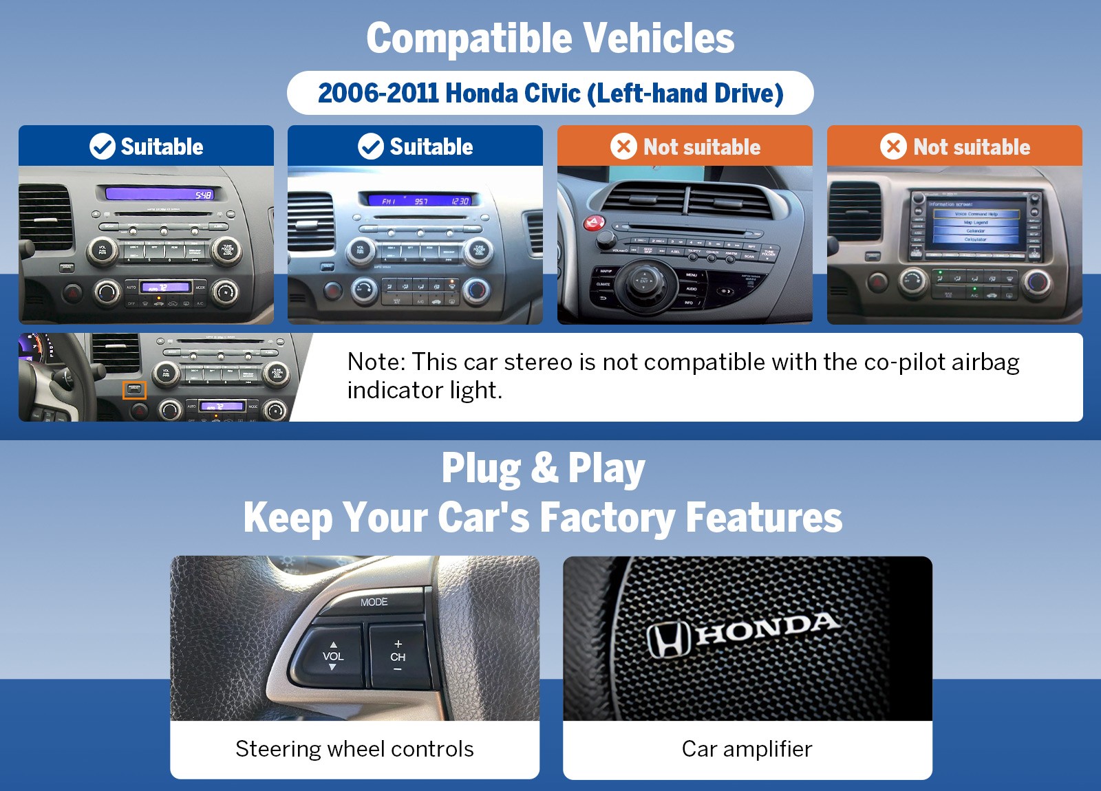 Android 14 HCIV1X7 10″ Car Radio Stereo GPS CarPlay BT for Honda Civic 2006-2011