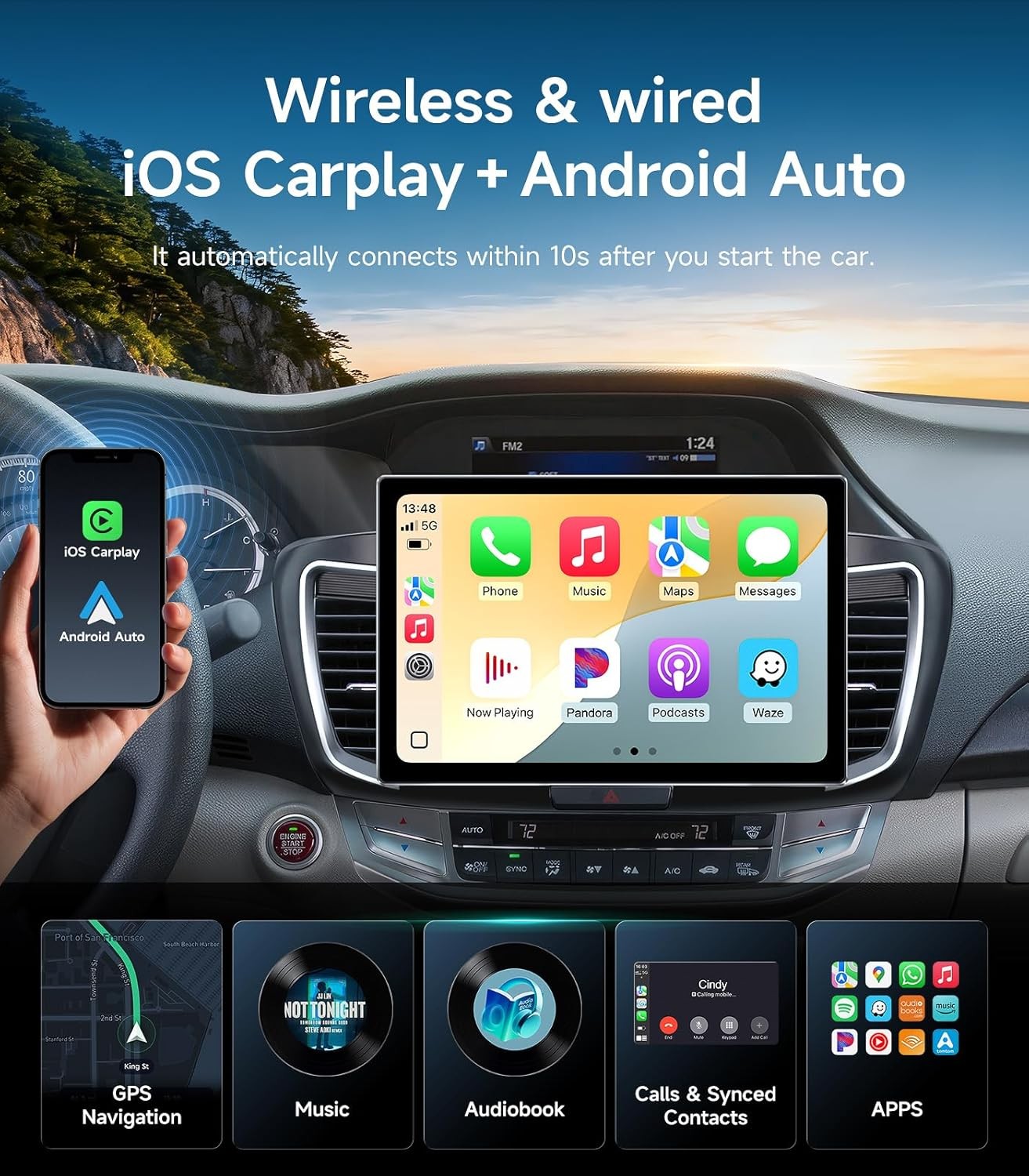 Car Radio Stereo Honda Accord 2013-2017 CarPlay Android Auto 11.5″ Backup Camera