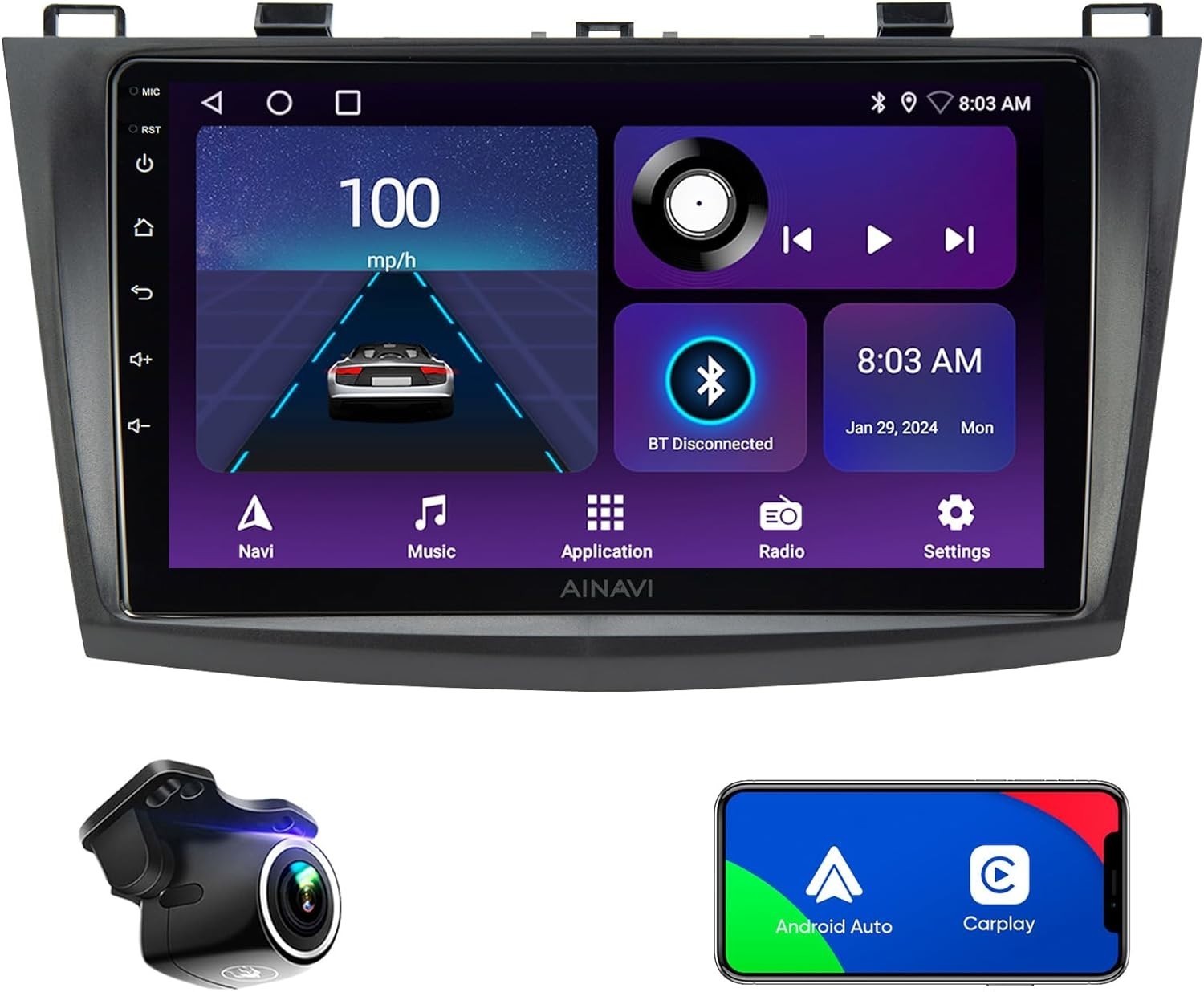9″ Car Stereo Radio Head Unit Upgrade for Mazda 3 2010-13 Wired W/L M/Link GPS