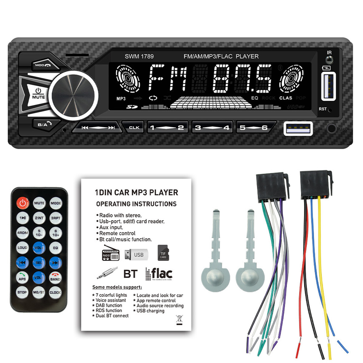 Car Stereo Radio MP3 Player 1 DIN Bluetooth FM Receiver AUX/USB/TF BT Head Unit