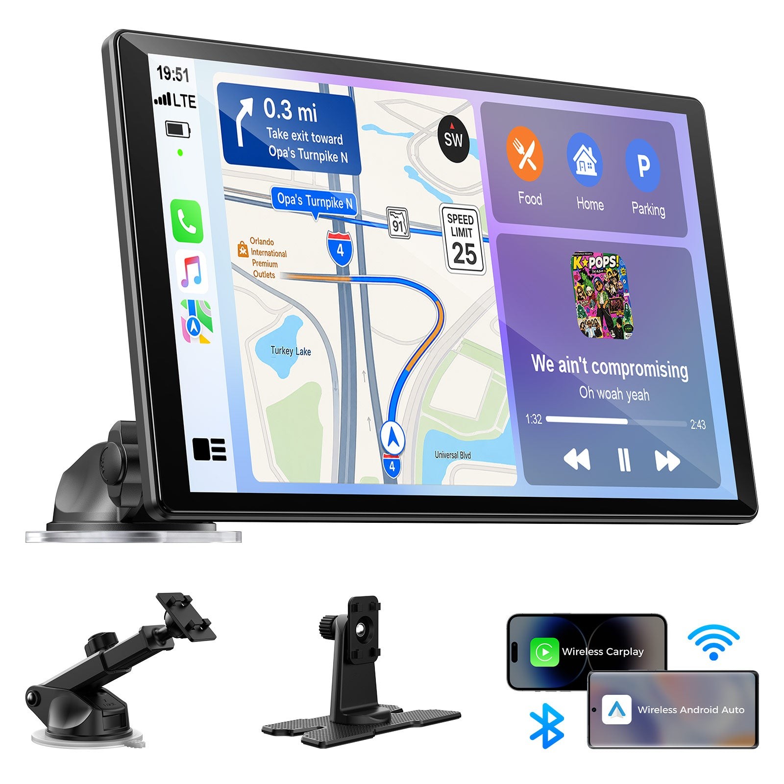 Portable 11″ Car Stereo Radio Wireless Apple Carplay/Android Auto Touch Screen