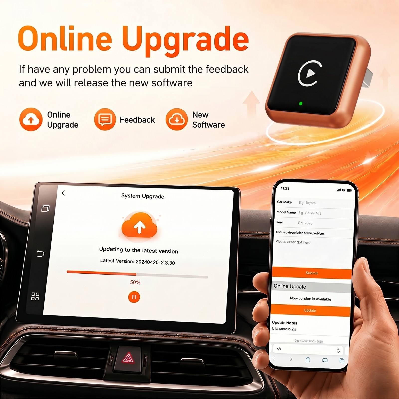 USB Auto Wireless CarPlay Adapter For iPhone Apple Wireless Dongle Plug ＆ Play