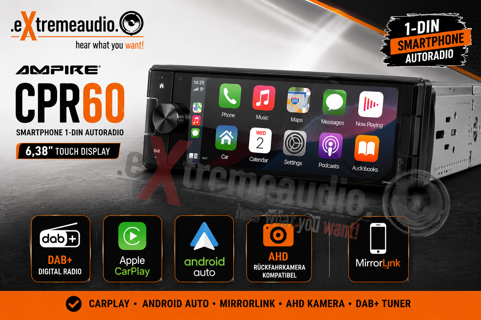 AMPIRE CPR60 Smartphone DAB+ Car Stereo AHD with Free DAB+ Antenna Splitter