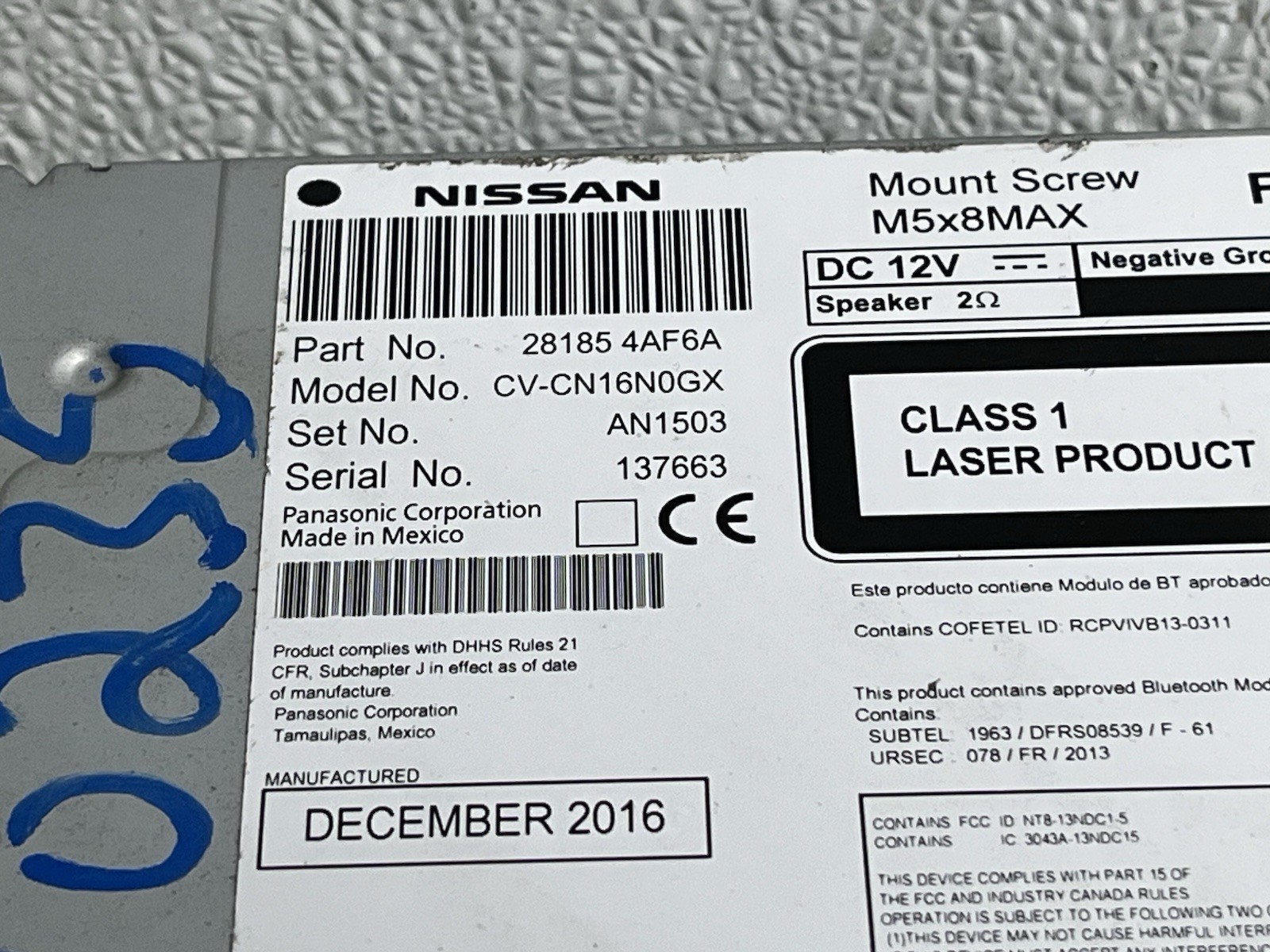 2017-2019 Nissan Sentra NON-NAV Radio Stereo 2 DIN 28185 4AF6A AMFM Tuner CD Oem