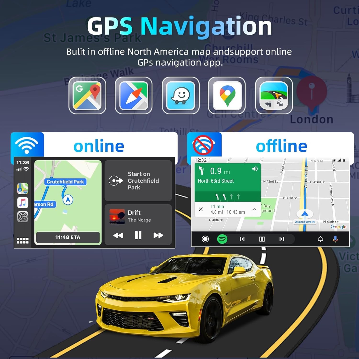 Car Stereo for Chevy Camaro 2010–2015 Wireless CarPlay & Android Auto AM/FM/RDS