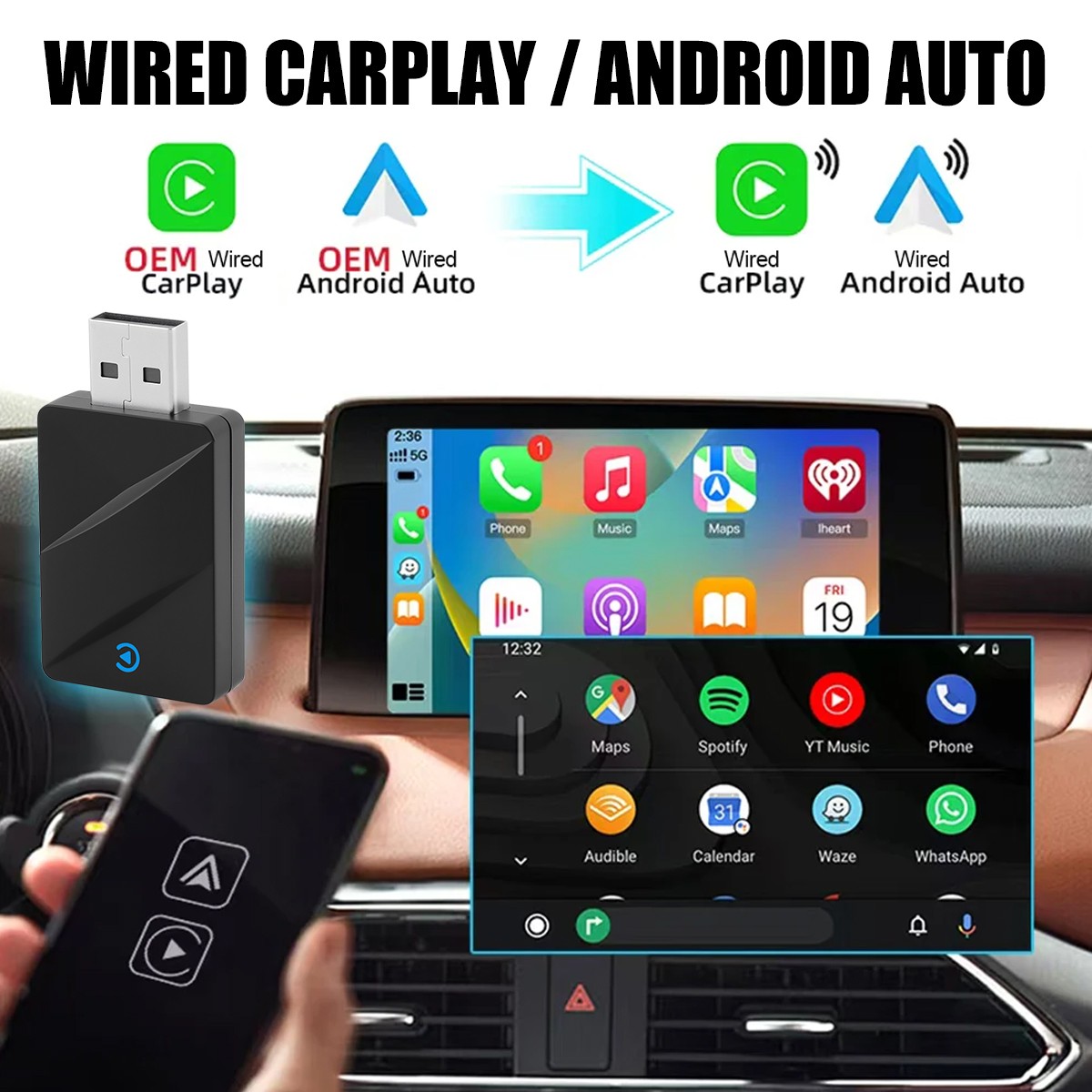 USB Auto Wireless CarPlay Adapter For iPhone Apple Wireless Dongle Plug ＆ Play @