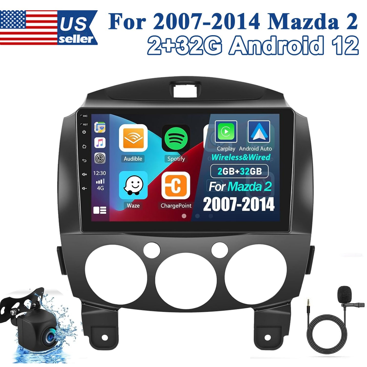 9 inch 2+32G Android 12 Car Stereo Radio Auto Carplay GPS For 2007-2014 Mazda 2