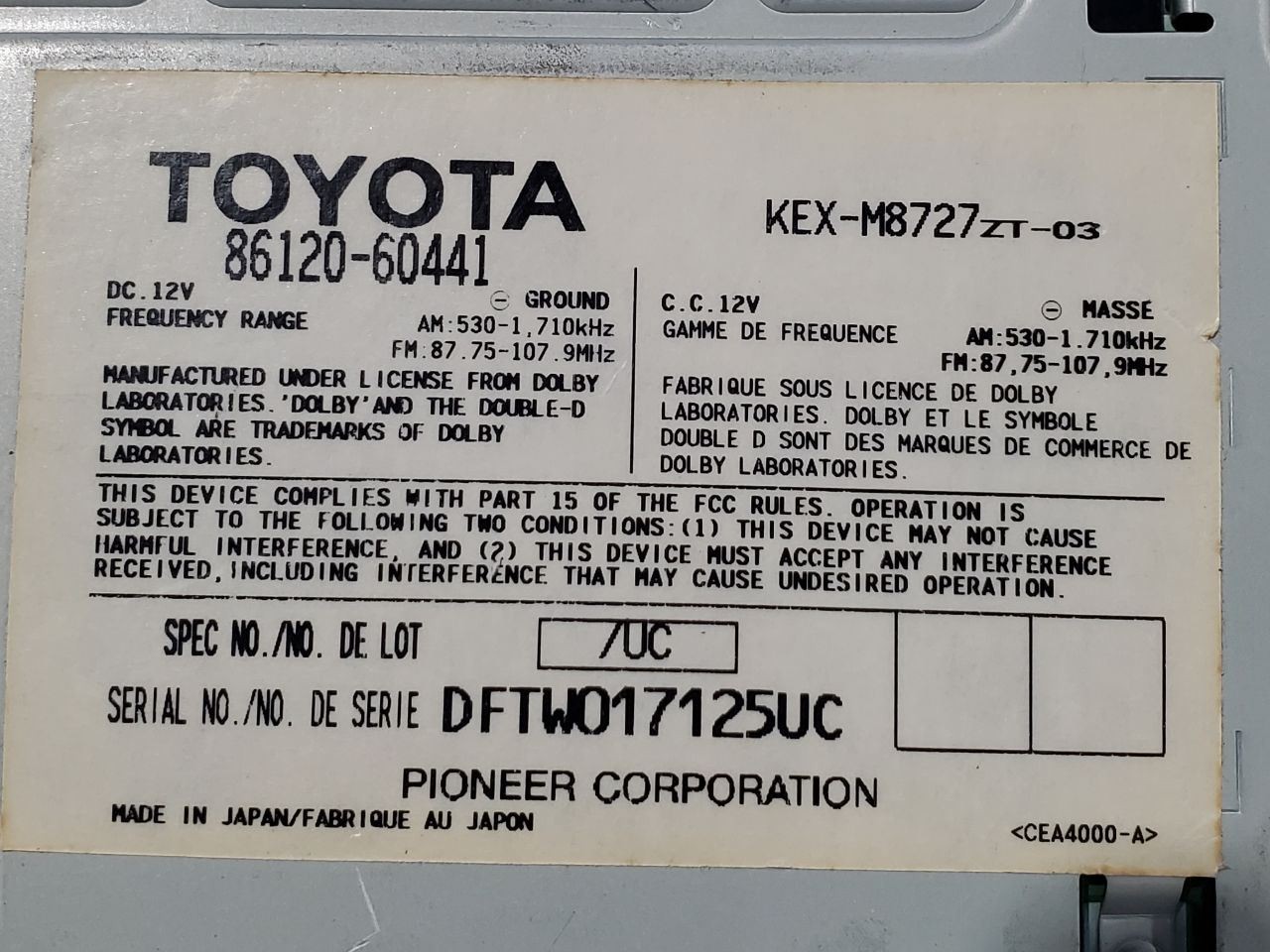 2003 2005 Lexus GX470 OEM Radio Audio Receiver 86120-60441