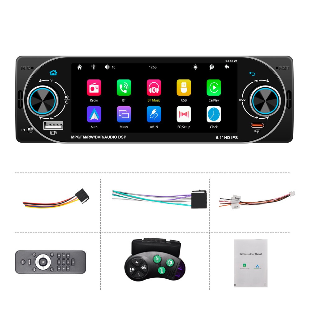 Single 1DIN HD Car Multimedia Player FM USB Type-C With Steering Wheel Control