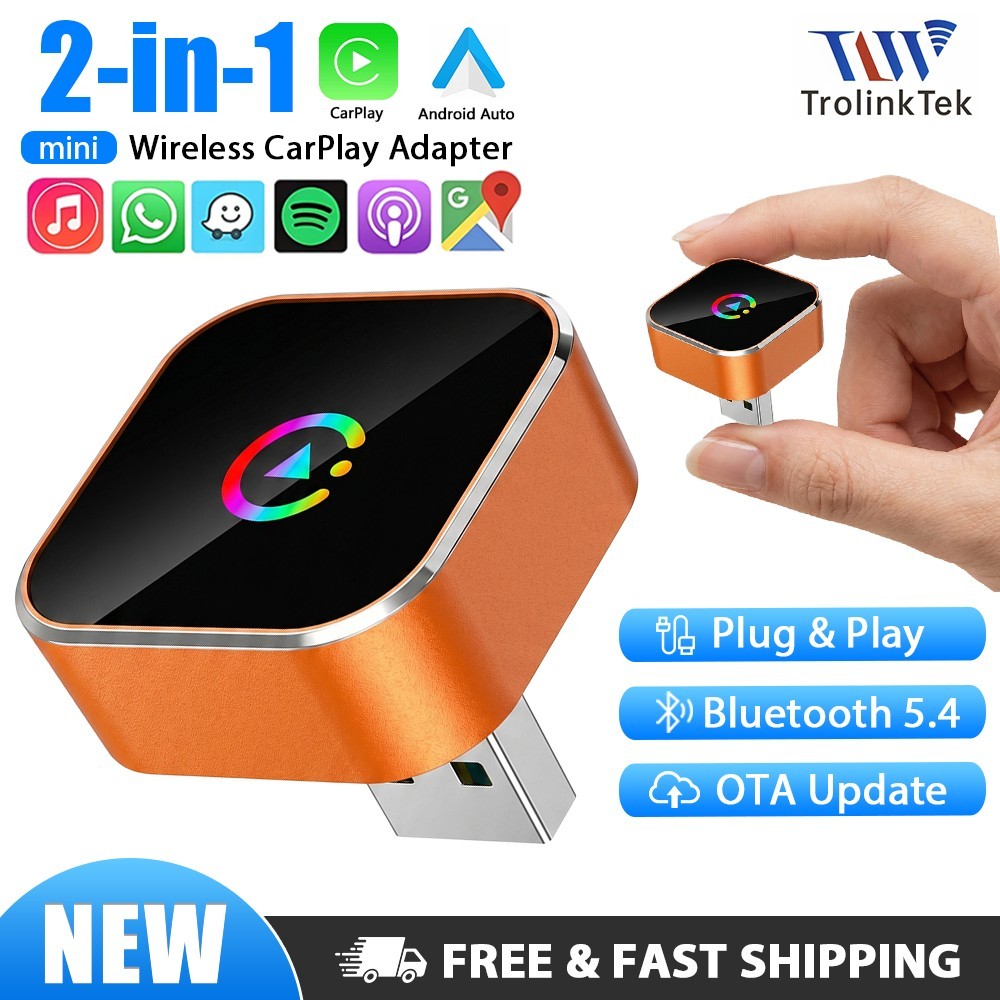 TrolinkTek 2-in-1 Wireless Android Auto Carplay Adapter Fast Connect Plug & Play