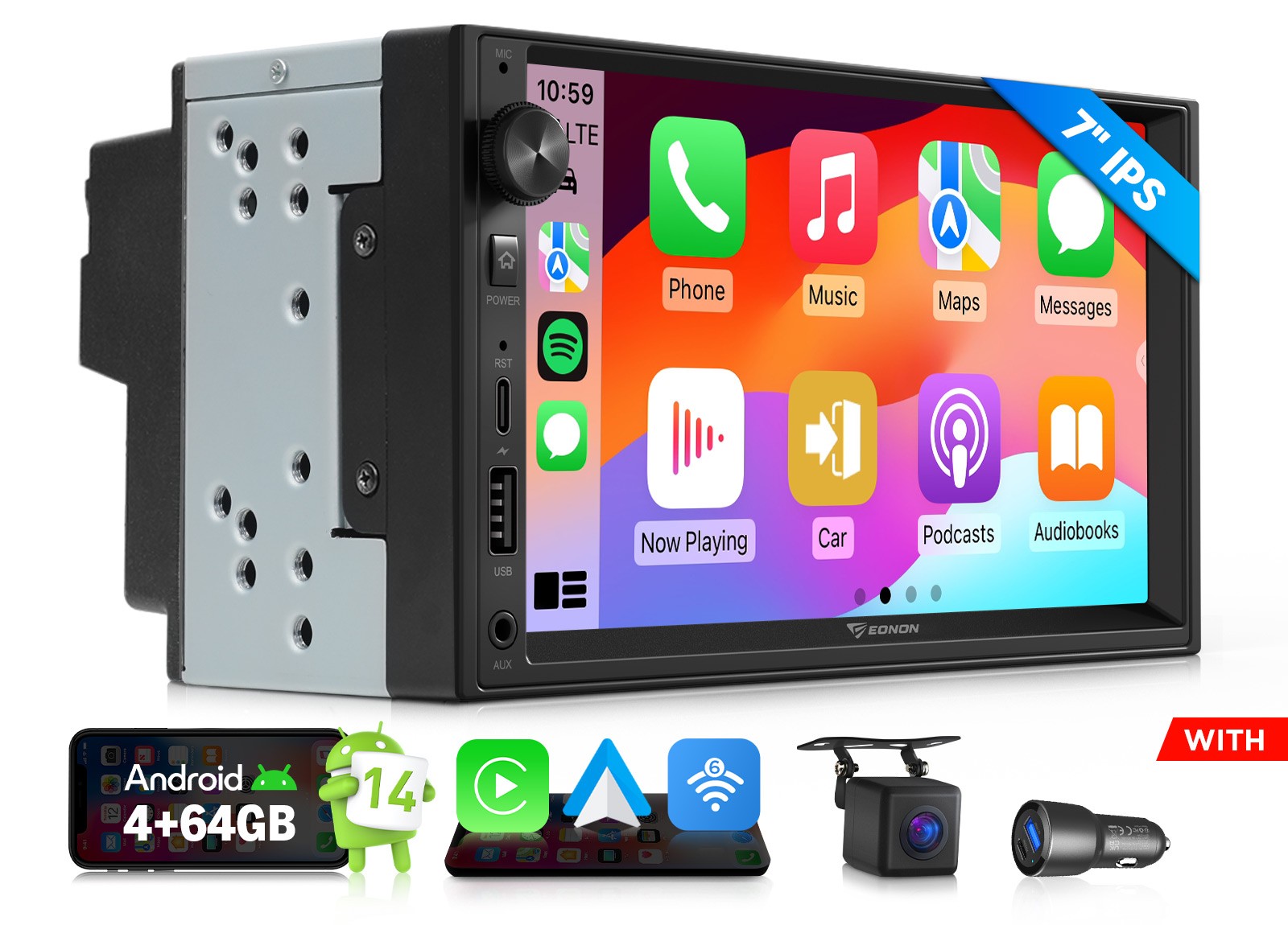7″Android Auto Car Stereo IPS 4+64 CarPlay GPS Bluetooth 5.4 Double DIN HeadUnit