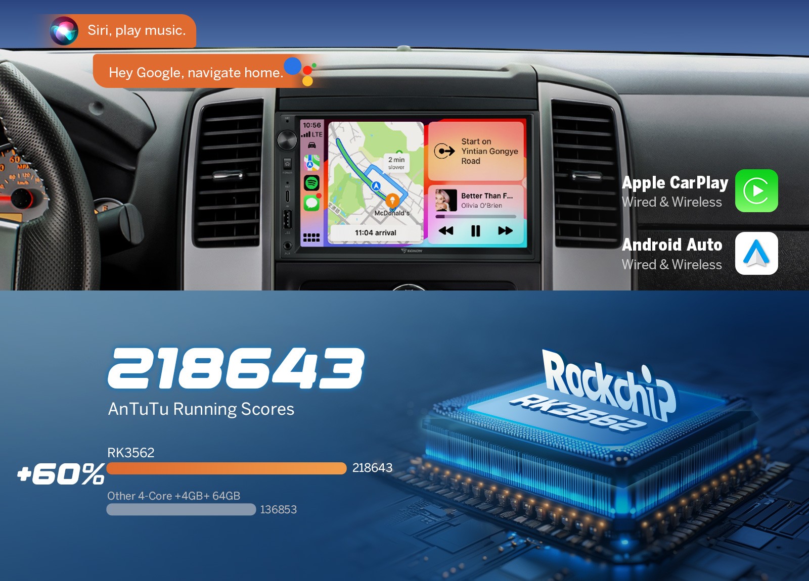 OBD+CAM+DVR+Android Auto 13 Car Play Stereo GPS Radio Double Din 4G 7″ Head Unit
