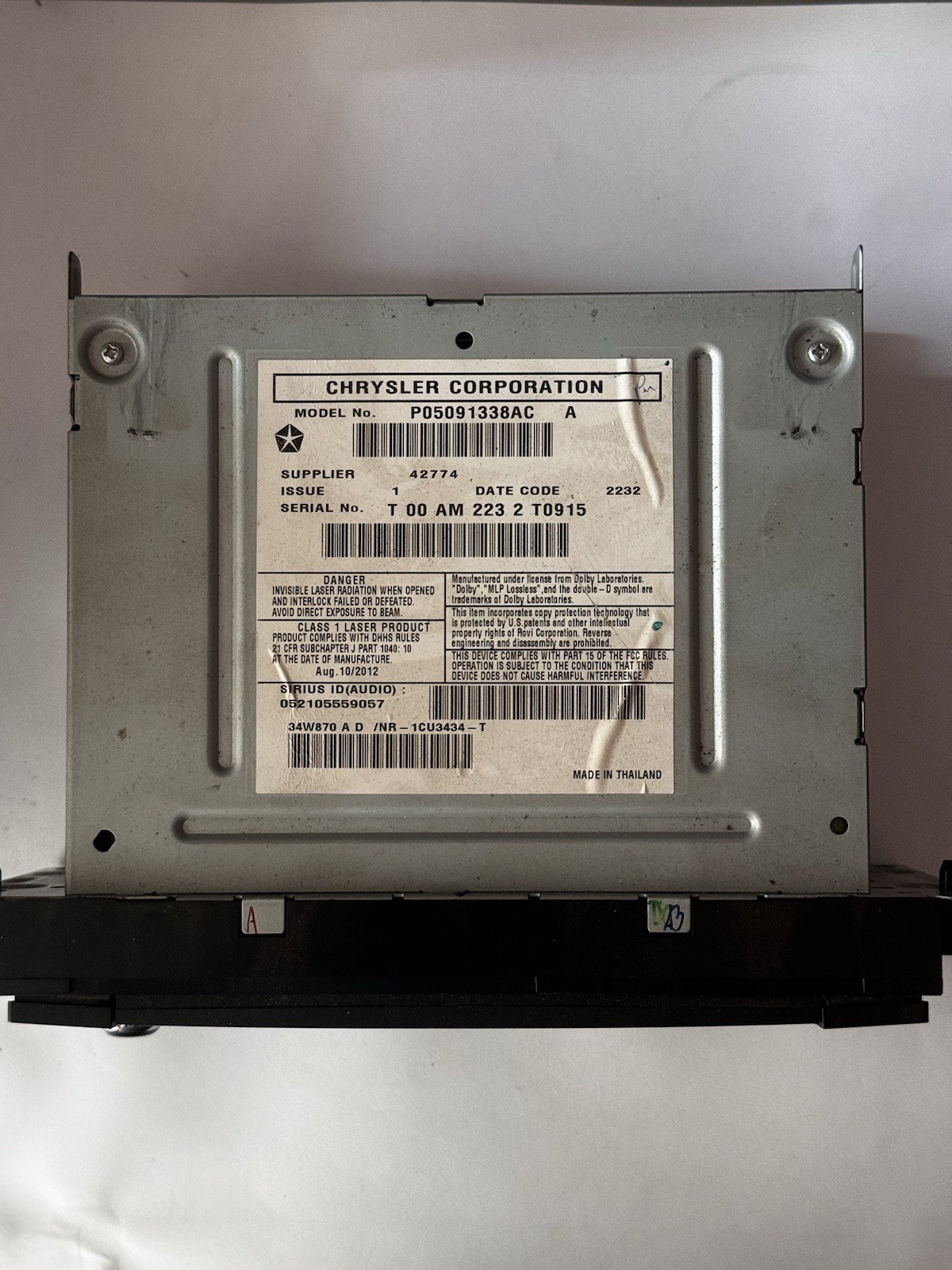P05091338AC Jeep Liberty or Wrangler RHB Radio Navigation