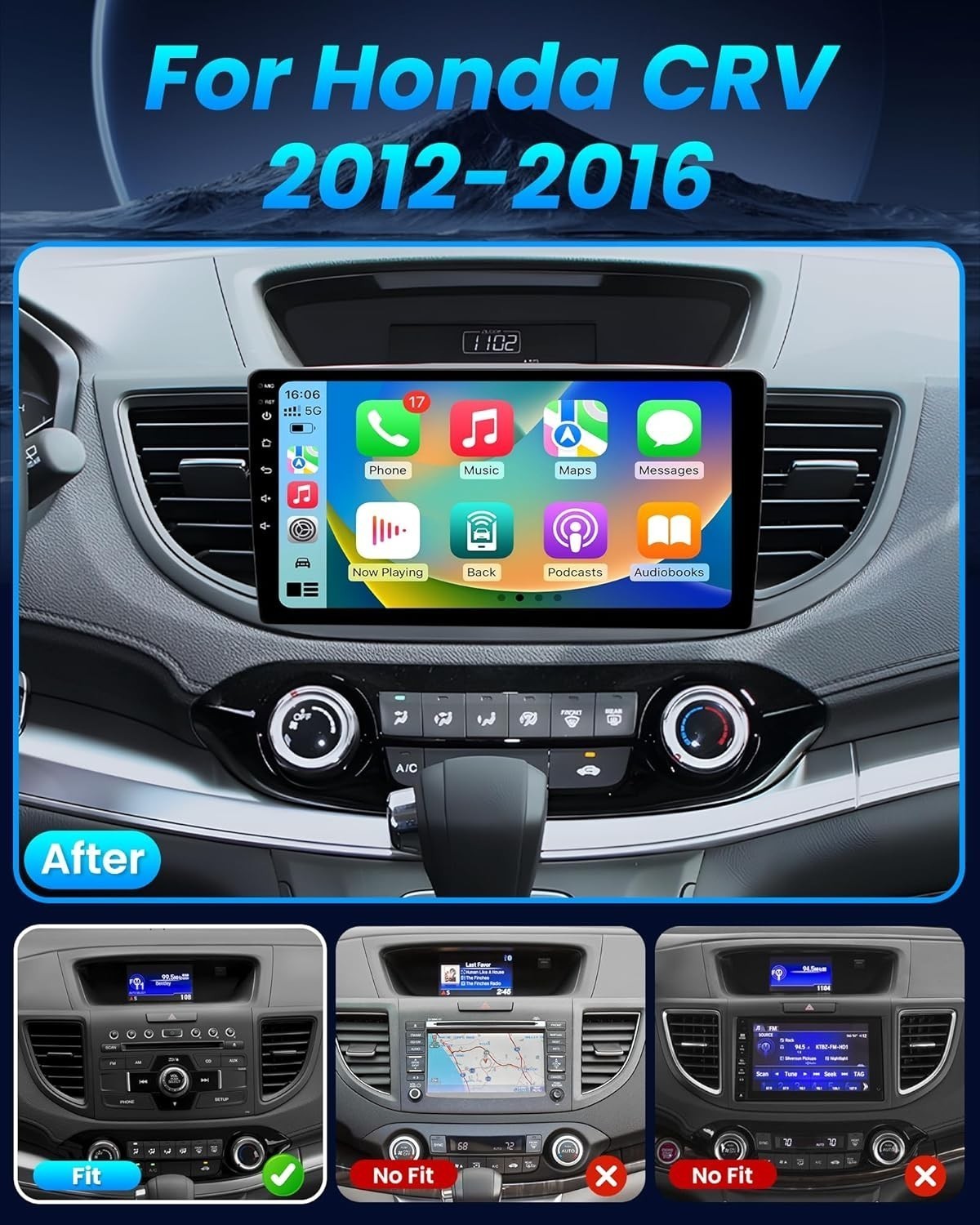 Car Radio Stereo Carplay For 2012-2016 Honda CR-V 4+64G 10in Car 4+64G