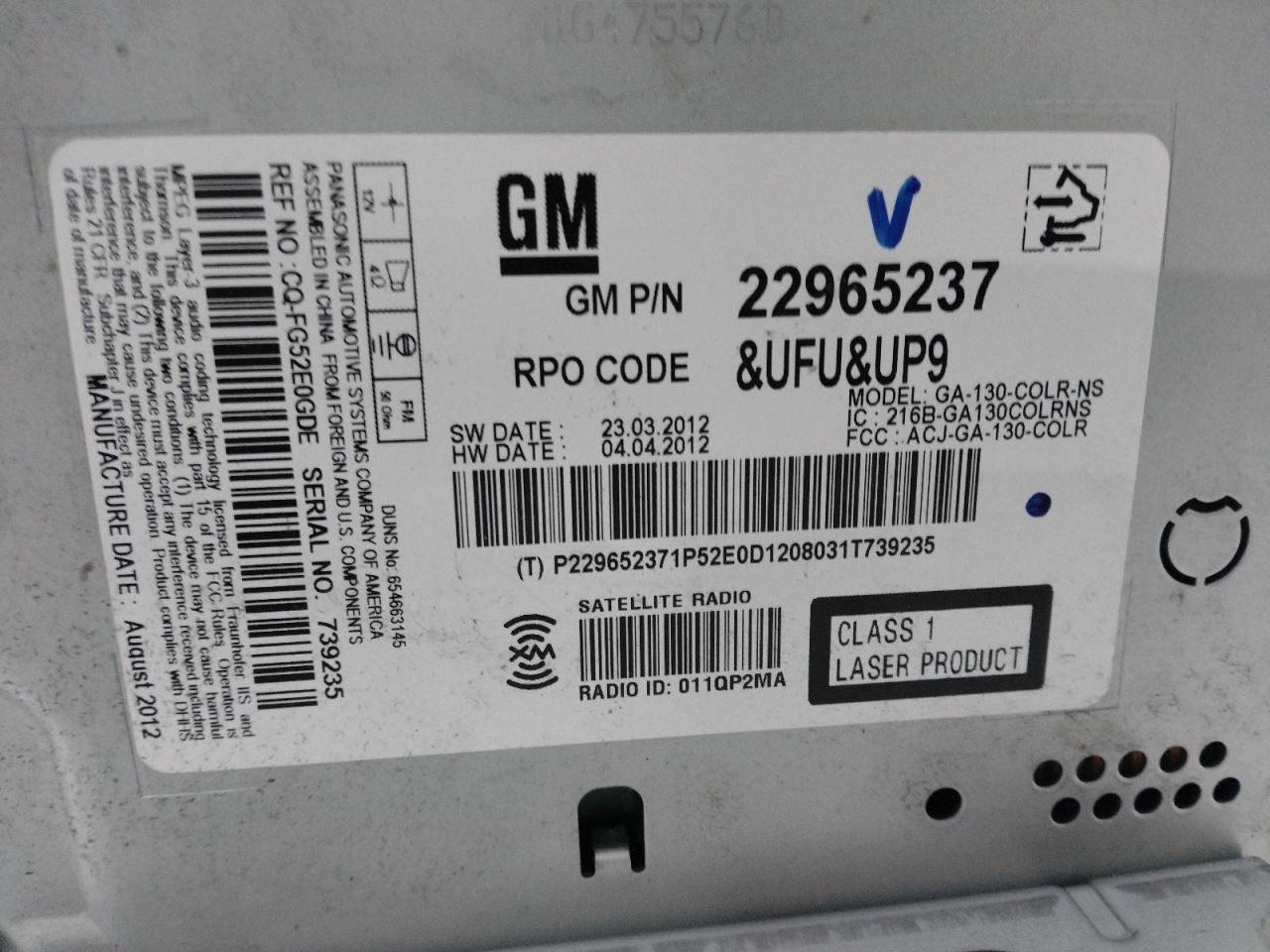 Audio Equipment Radio Receiver Opt Uew Fits 12-13 ORLANDO 675538