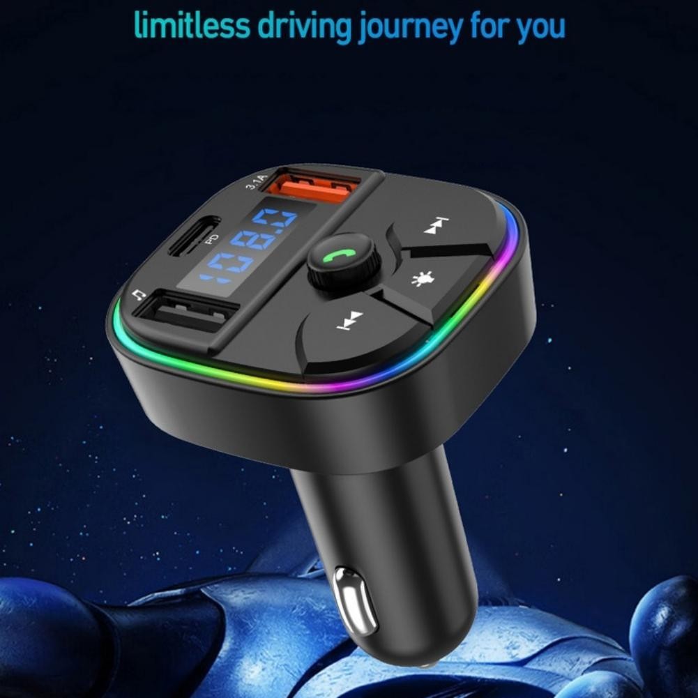Wireless Car for fm Transmitter with Dual USB A and USBC Charging Ports MP3