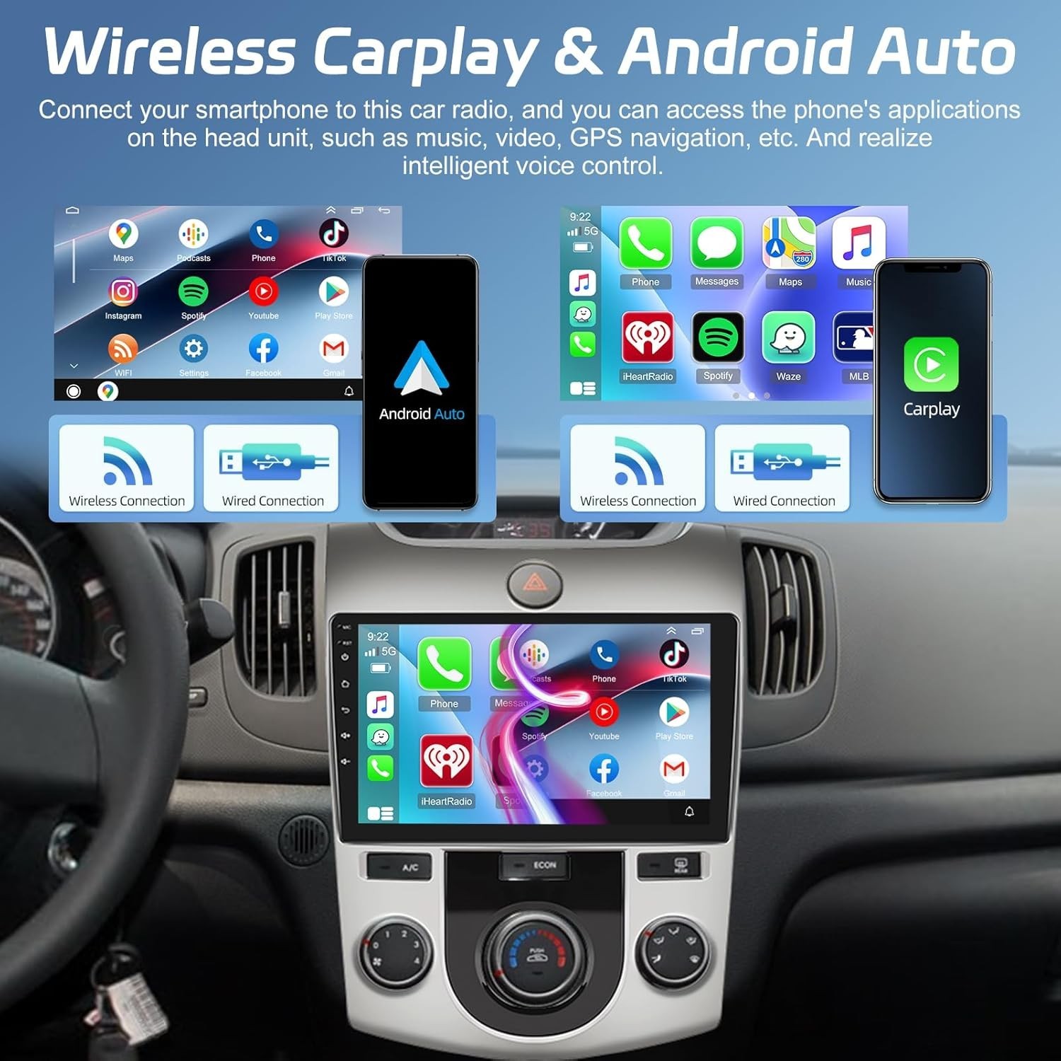 4+64G 9in For 2010-2013 Kia Forte Car Radio Stereo Carplay IPS Touch Screen SWC