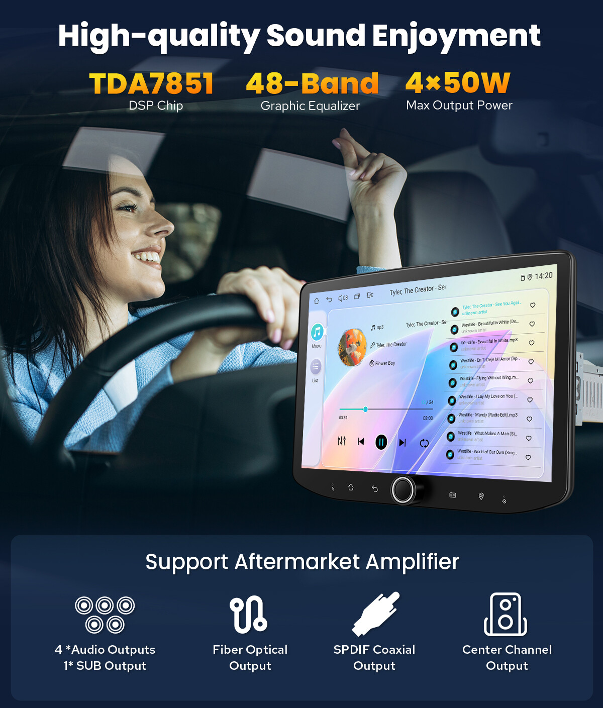 JOYING 10.1 Inch Android 13 Single Din Car Stereo with Physical Volume Knob FM