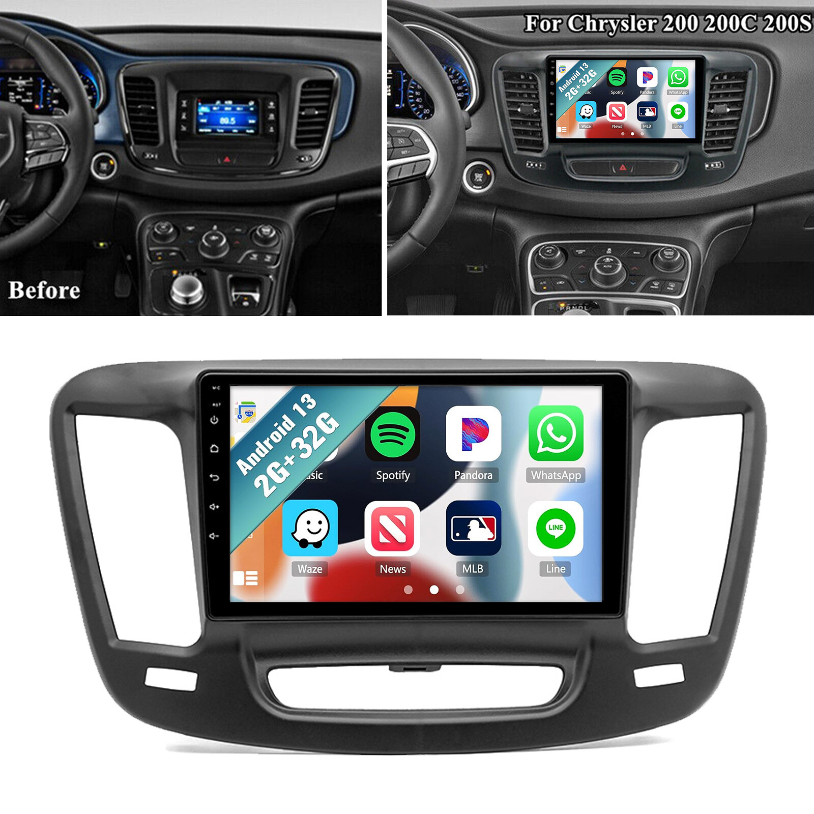 For Chrysler 200 200C 2015-2019 Car Stereo Radio Android 13 Carplay GPS Player