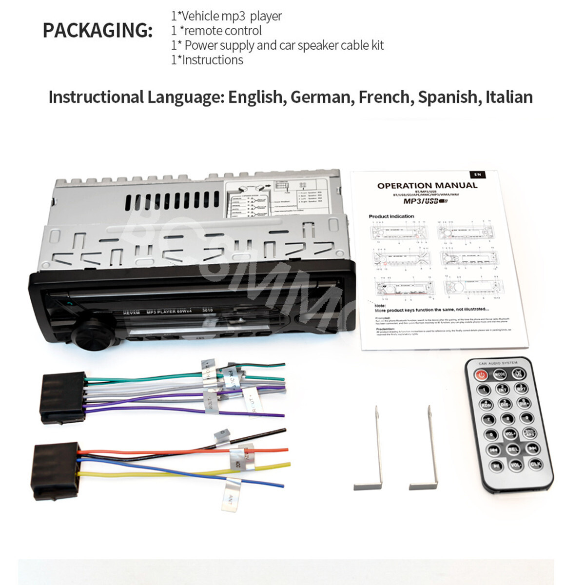 Car Radio Stereo MP3 Player Bluetooth Single DIN FM/USB/AUX/SD In-Dash Head Unit
