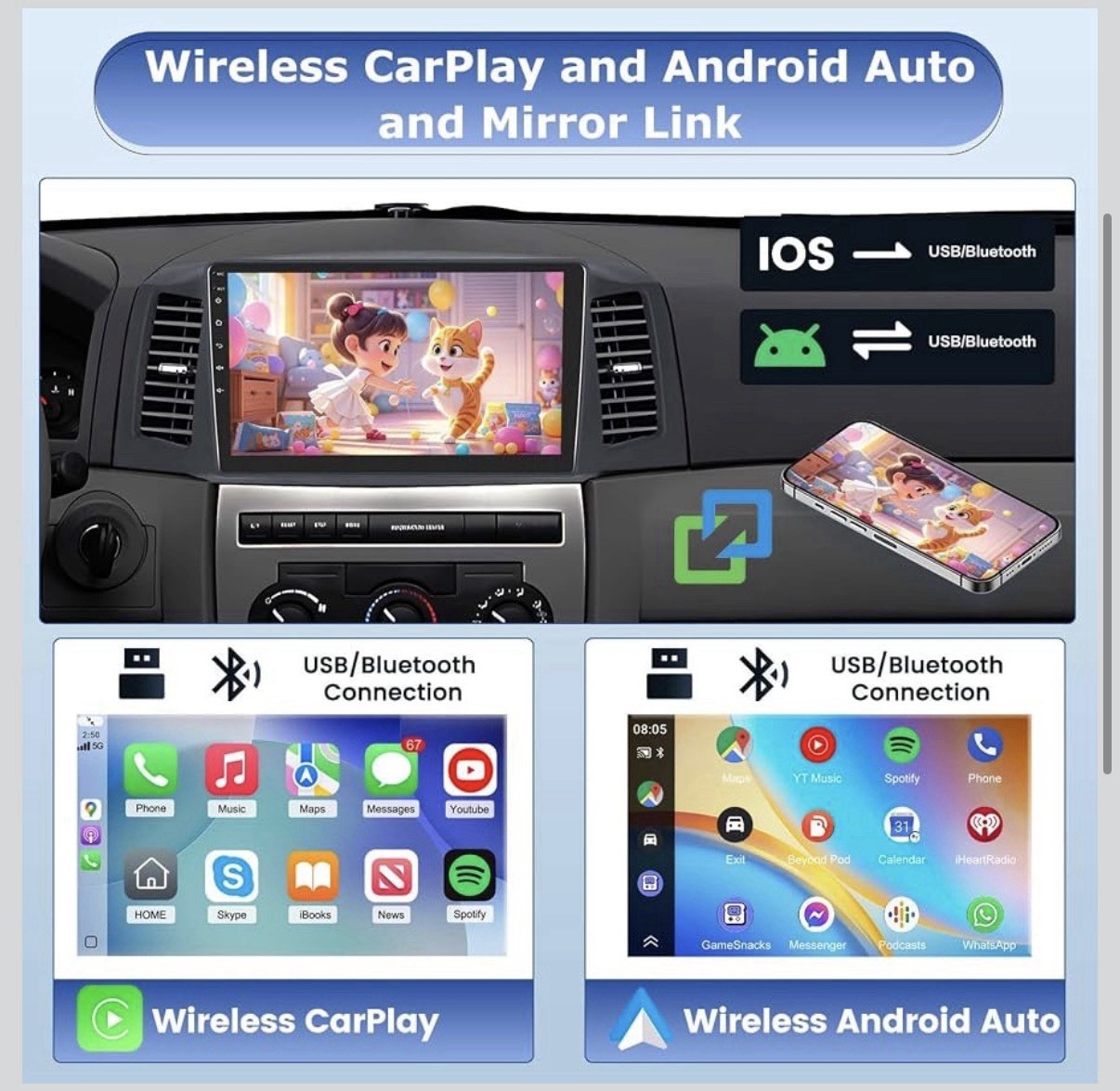4+64G Carplay for Jeep Grand Cherokee 2004-2007 Android Auto Car Radio GPS Navi
