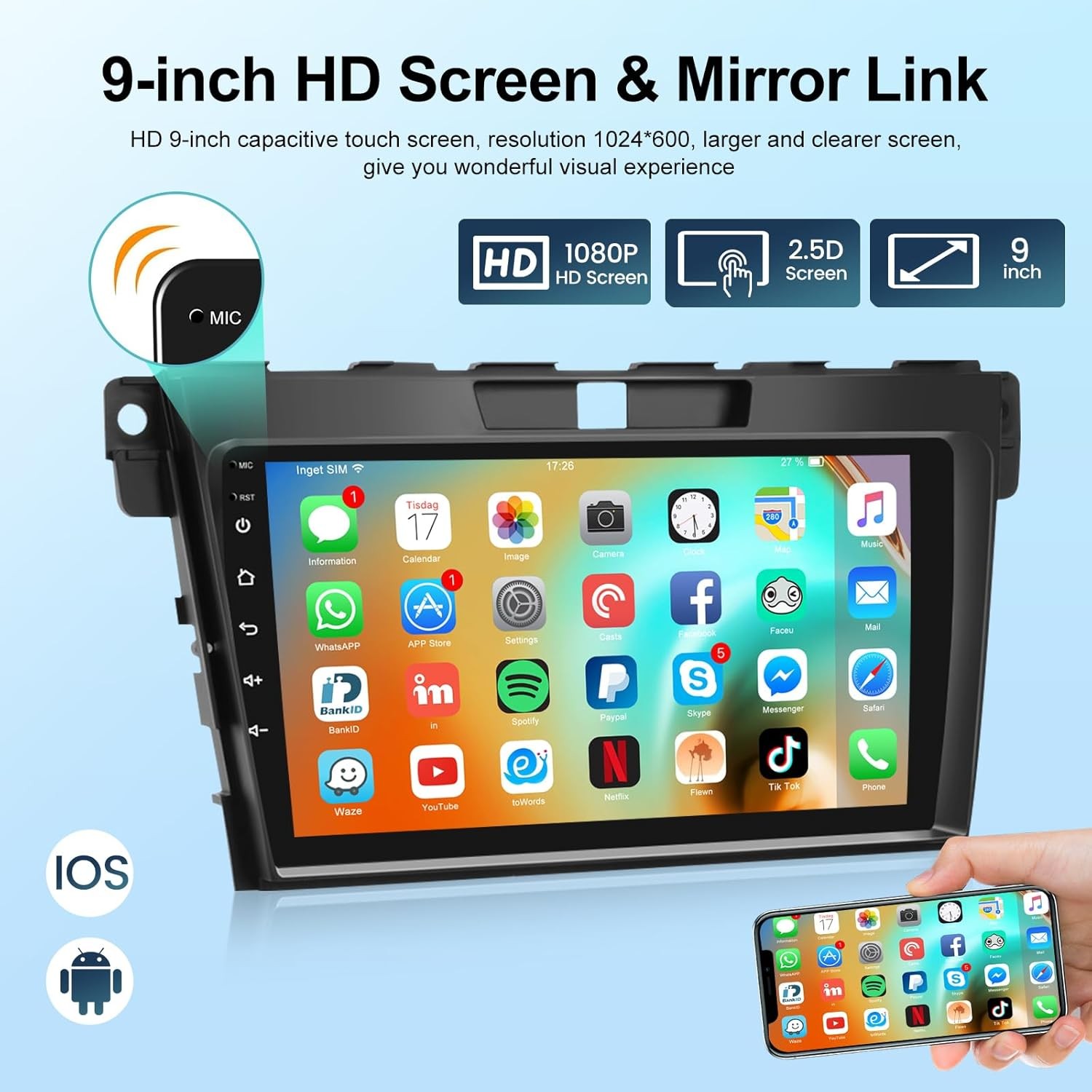 32G Apple CarPlay Car Stereo For Mazda CX-7 2007-2014 Android 13 GPS wifi Radio