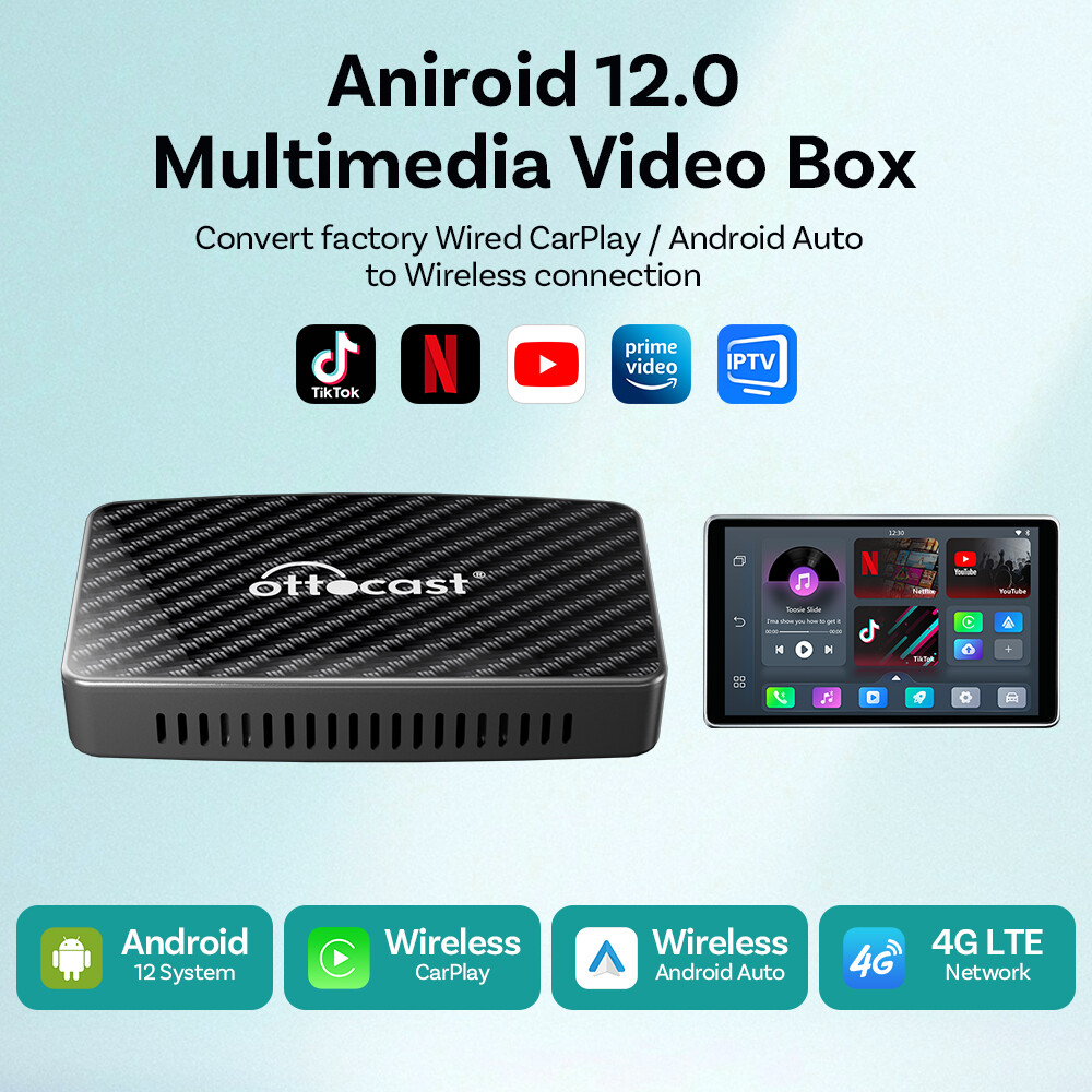 Ottocast Wireless Carplay AIBOX Android Auto Android 9 Car TV Box w/Google Store