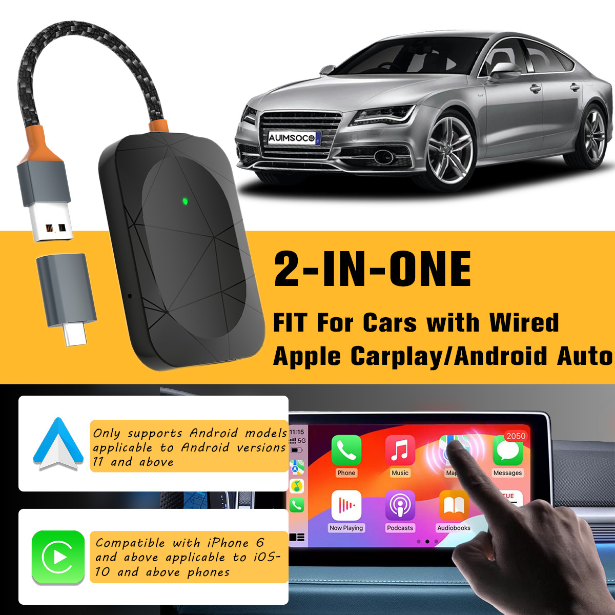 Wireless USB CarPlay Adapter Wireless Carplay Dongle For IOS / Android Plug&Play