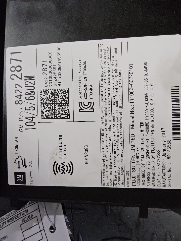 2017 Chevy Silverado Radio Receiver ID 84278527