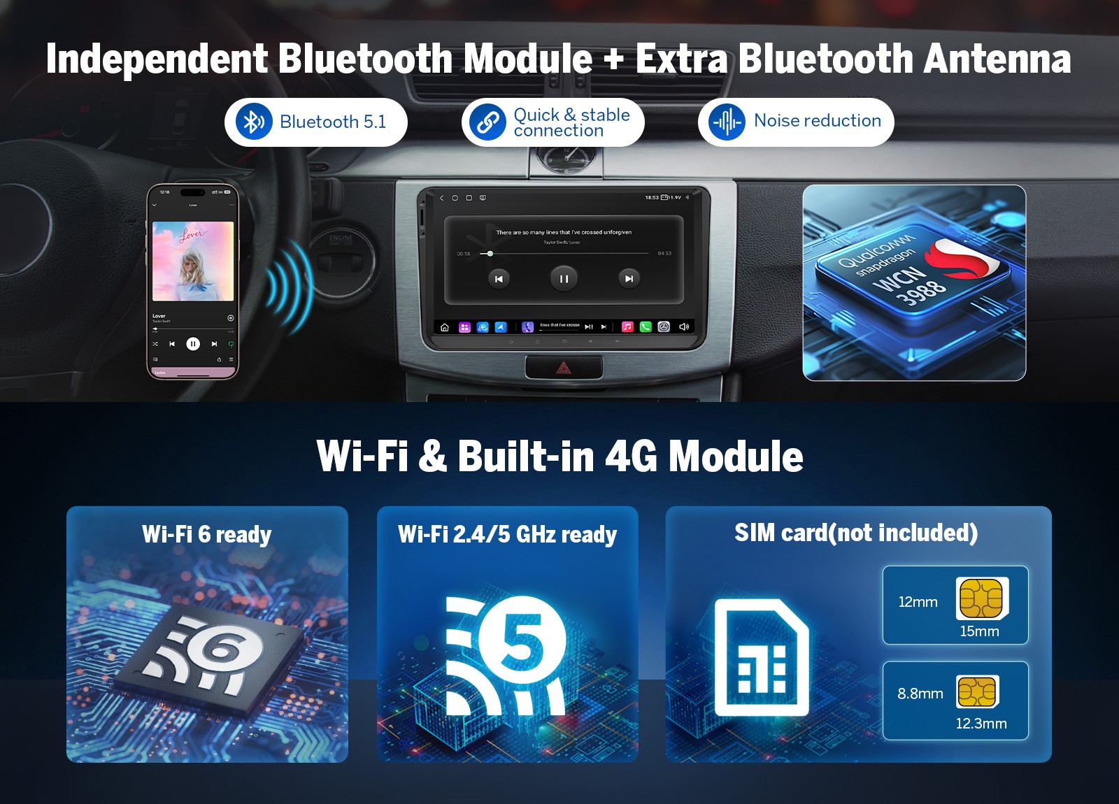 9″ Android Car Radio 8+128GB QLED Display DSP 4G Apple CarPlay for VW Jetta Golf
