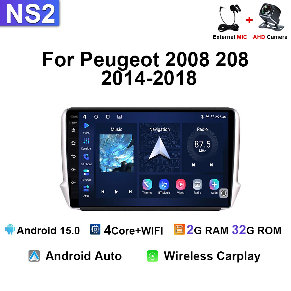 Carplay Car Radio For Peugeot 2008 208 2014-2018 Android Stereo Navi GPS Video