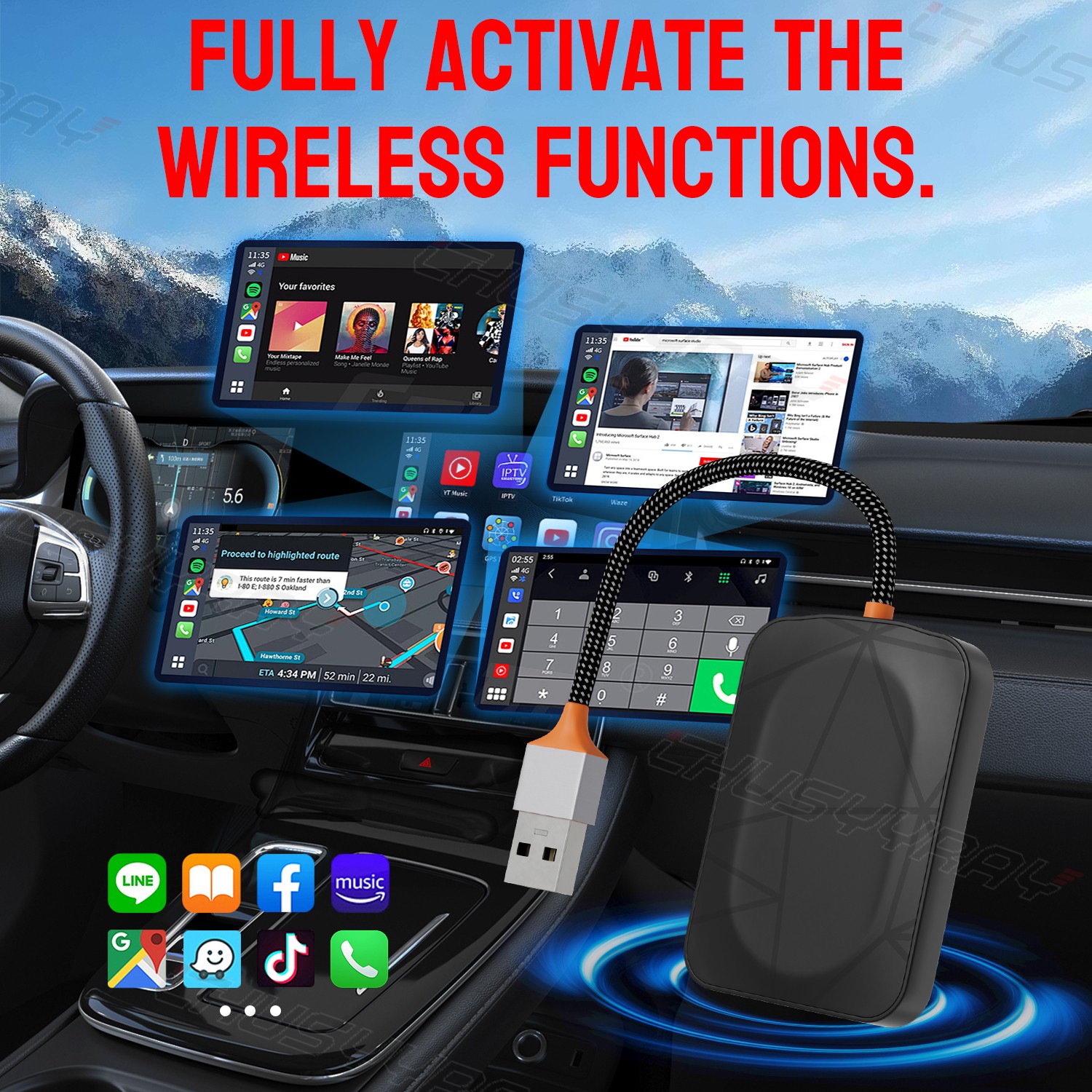 Wireless CarPlay Adapter USB Dongle For Acura ILX Sedan 4-Door 2.4L 2019-2022
