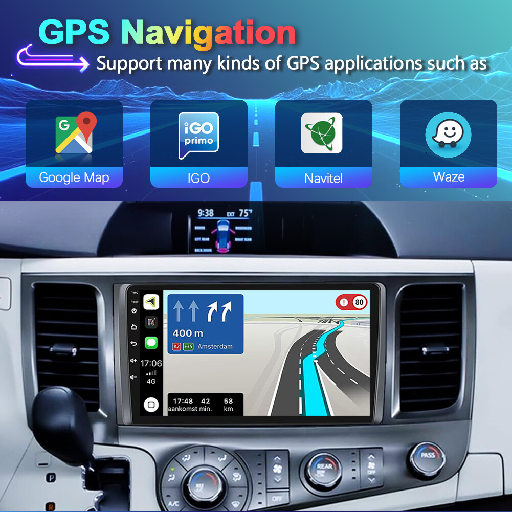 CarPlay For Toyota Sienna 2011-2014 Android 14 Car Radio Stereo GPS Navi 8G+256G