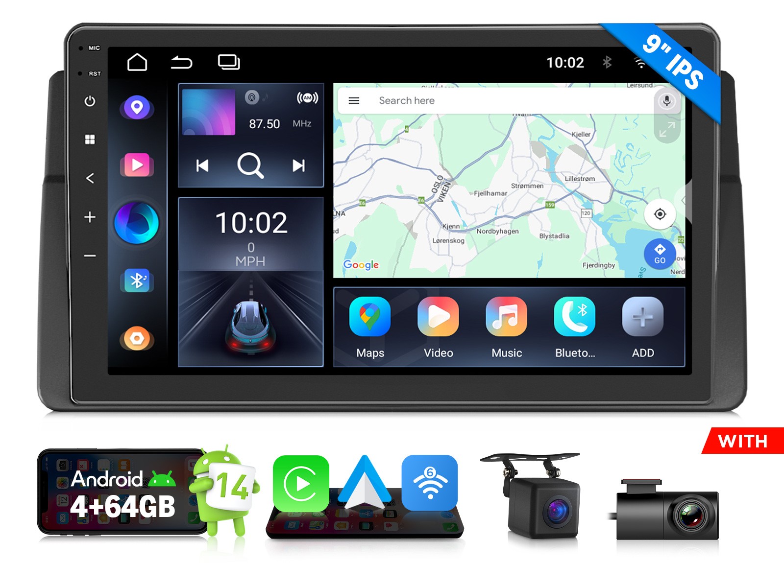 DVR+Android 14 Auto E46X7A 9″ IPS Car GPS Radio Stereo Apple CarPlay For BMW E46