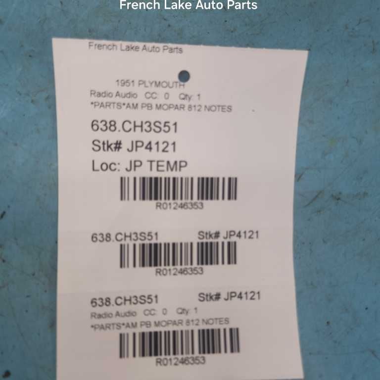 PARTS or REPAIR Radio MOPAR 812 Fits 1951 PLYMOUTH 1246353
