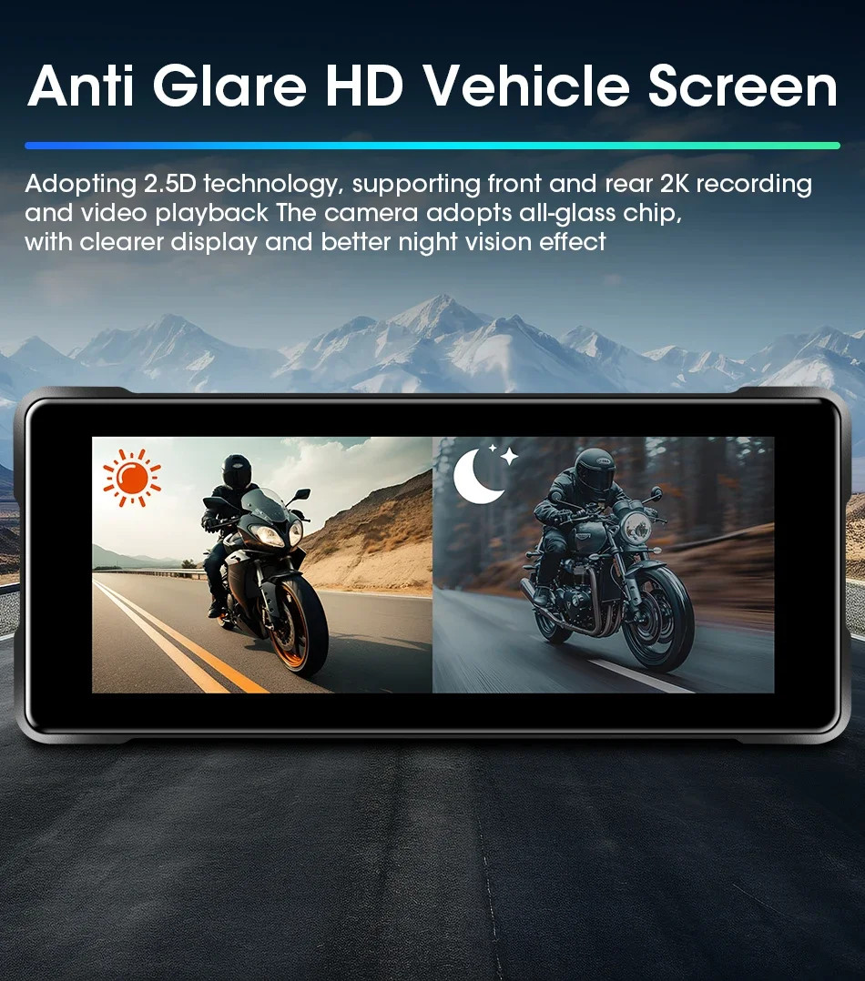 Portable 6.86 inch Motorcycle DVR GPS Navigation 2K Camera Wireless Android