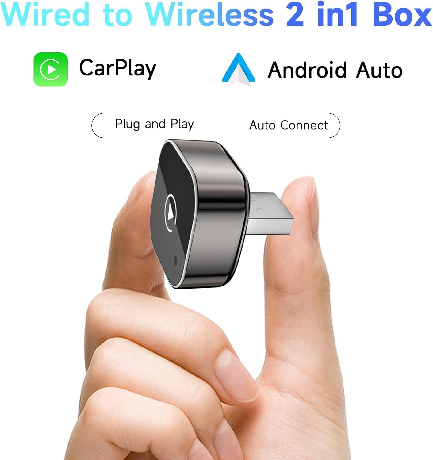 2-IN-1 USB Car Auto Wireless CarPlay Adapter Android Wireless Dongle Plug ＆ Play