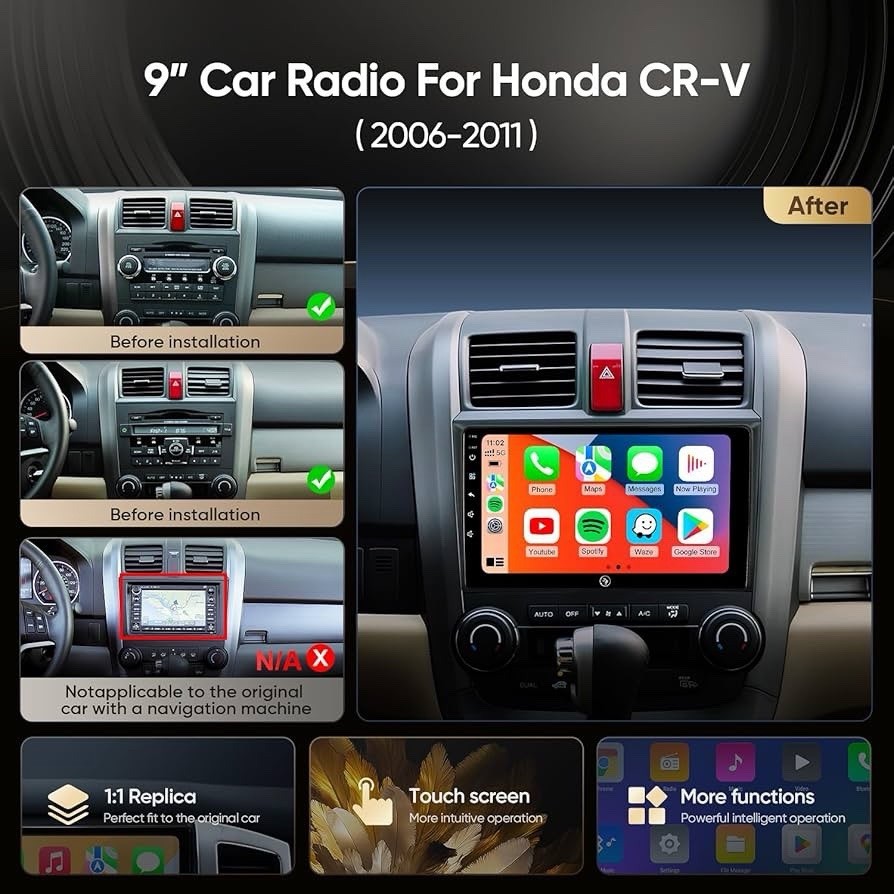 9 Inch Car Radio Stereo for Honda CR-V 2006-2011 Wireless CarPlay Android Auto