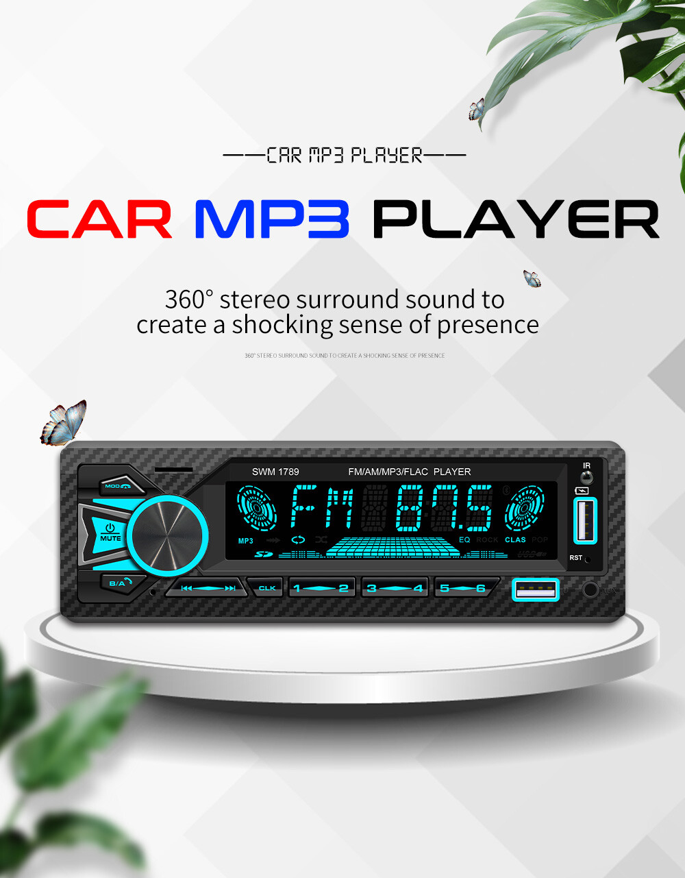 MP3 Player Car Stereo Radio BT In-dash Head Unit FM/AM/AUX W/USB Phone Charging