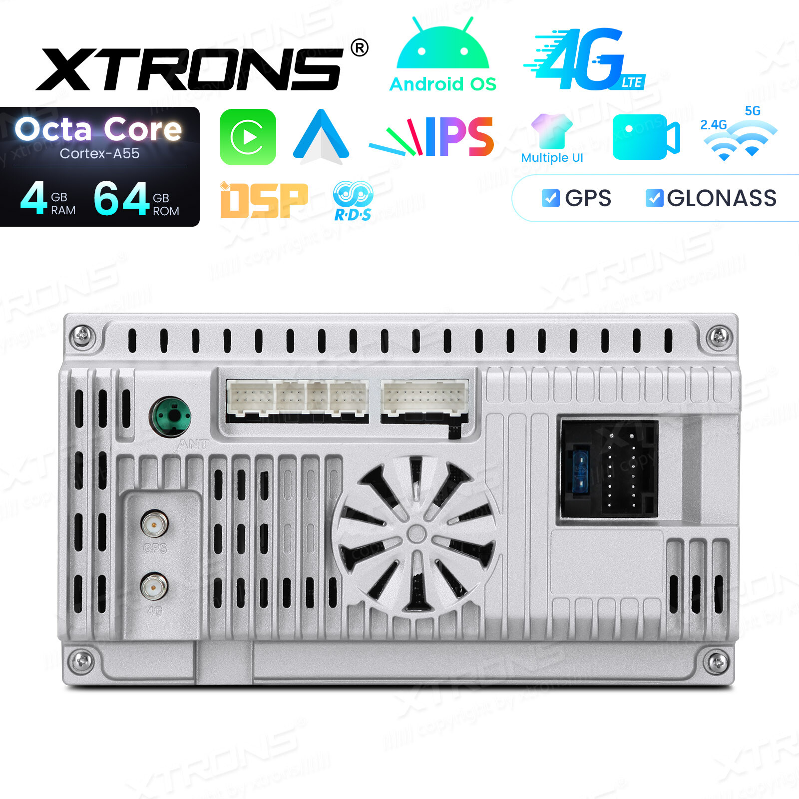 XTRONS Double Din 7″ Android 14 8-Core 4+64GB Car Stereo Head Unit GPS Radio RDS