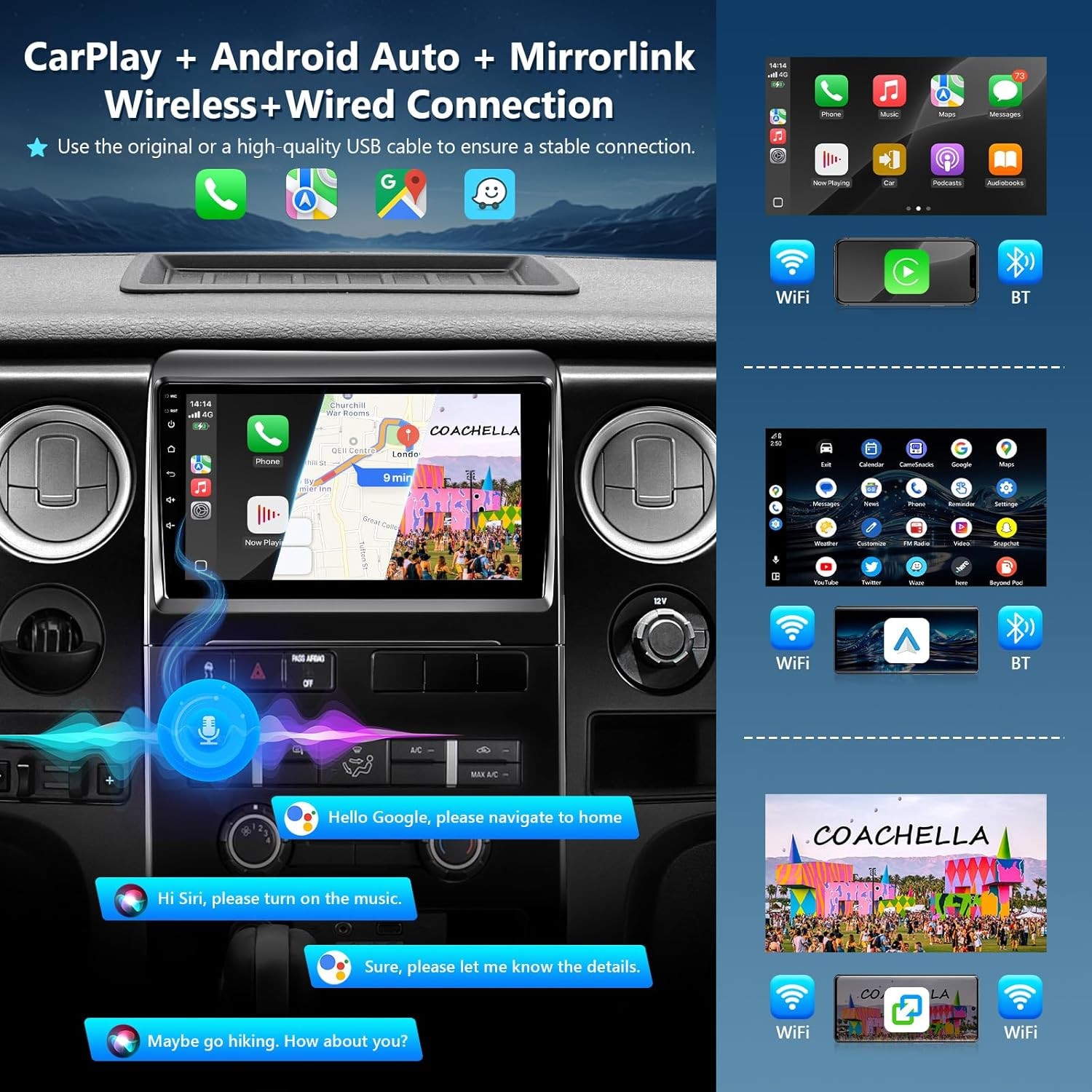 10” For 2009-2012 Ford F150 WiFi Apple Carplay Radio Android 15 FM RDS GPS AHD