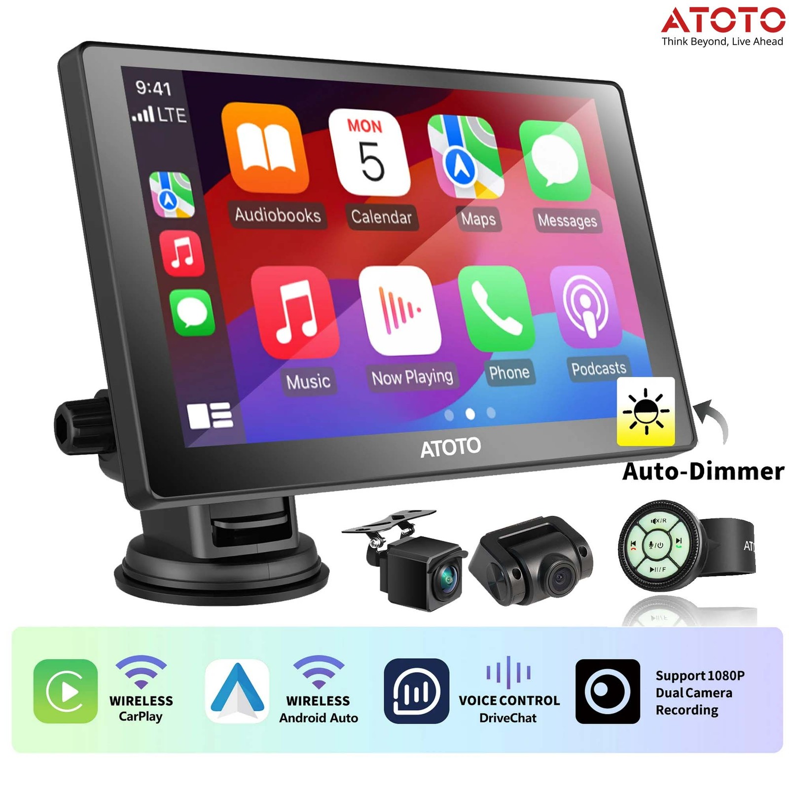 ATOTO 7″ QLED P8 PRO Wireless Apple Carplay Portable Car Stereo Android Auto Cam