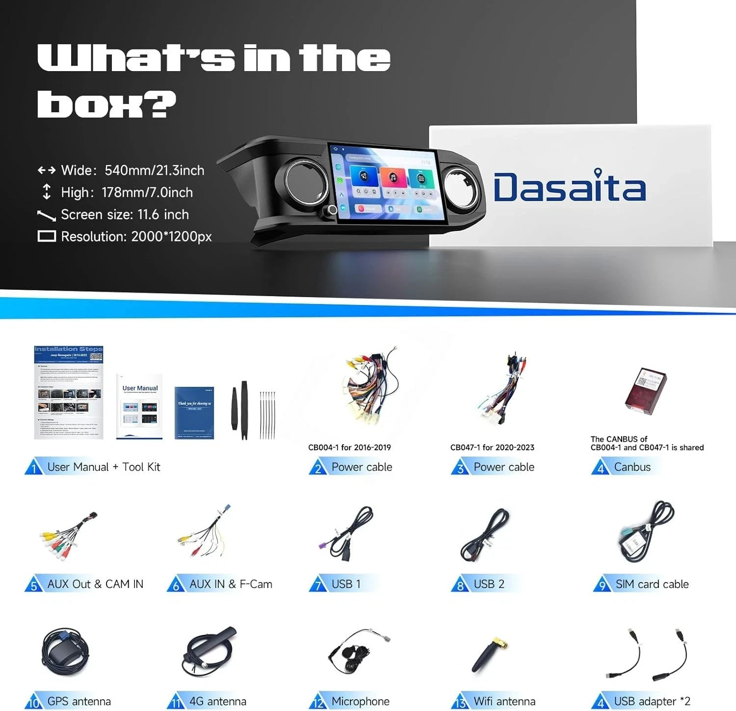 Dasaita CarRadio 11.6″ For Toyota Tacoma 2016-2023 CarPlay GPS 8G+256G NEW Gray