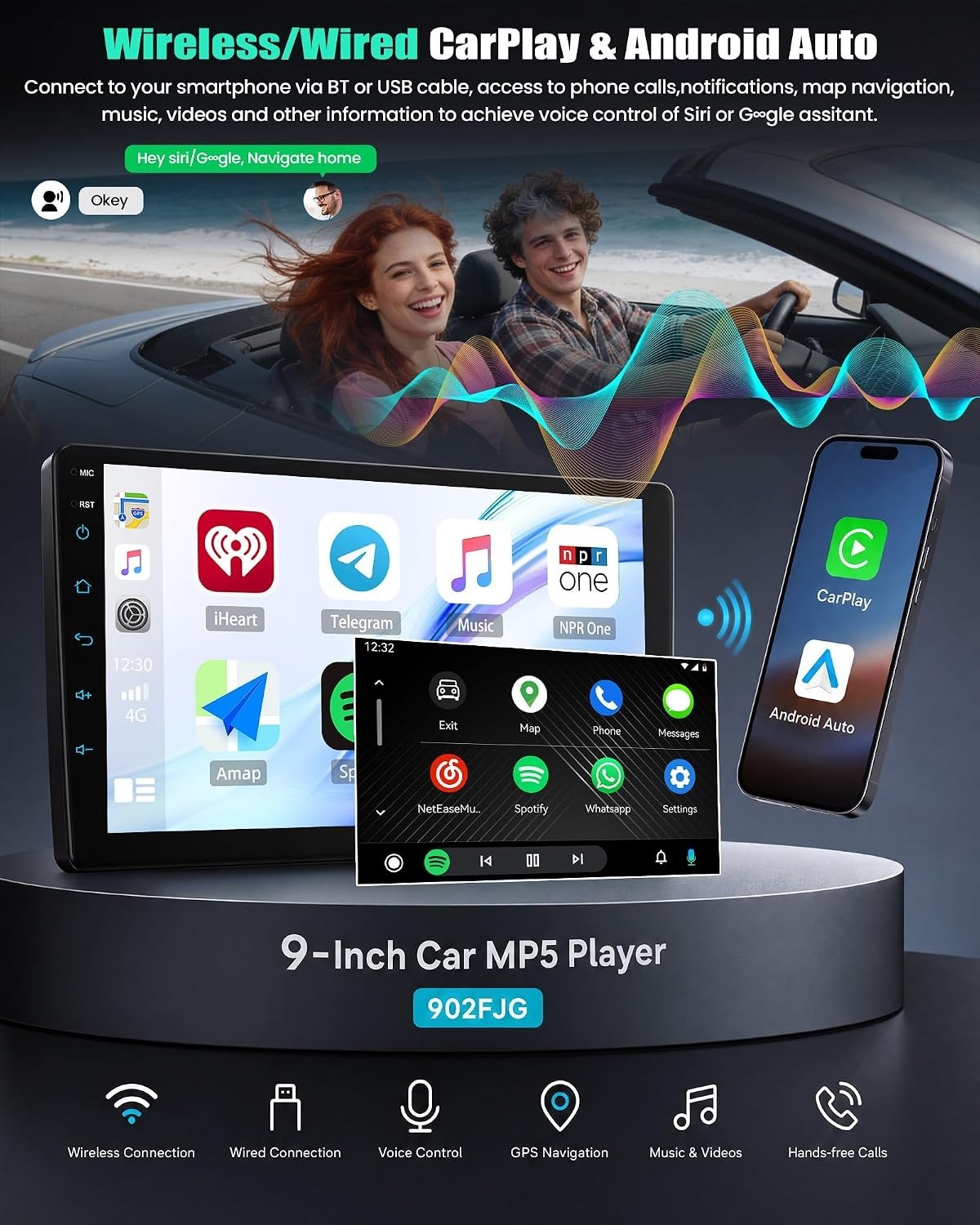 9 Inch Bluetooth Radio Honda CRV 2007-2011 Wireless Apple CarPlay Android Auto